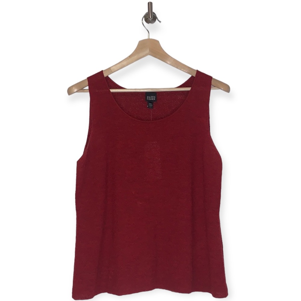 Eileen Fisher Wool Deep Red Sleeveless Scoop Neck Shell Top Size Large